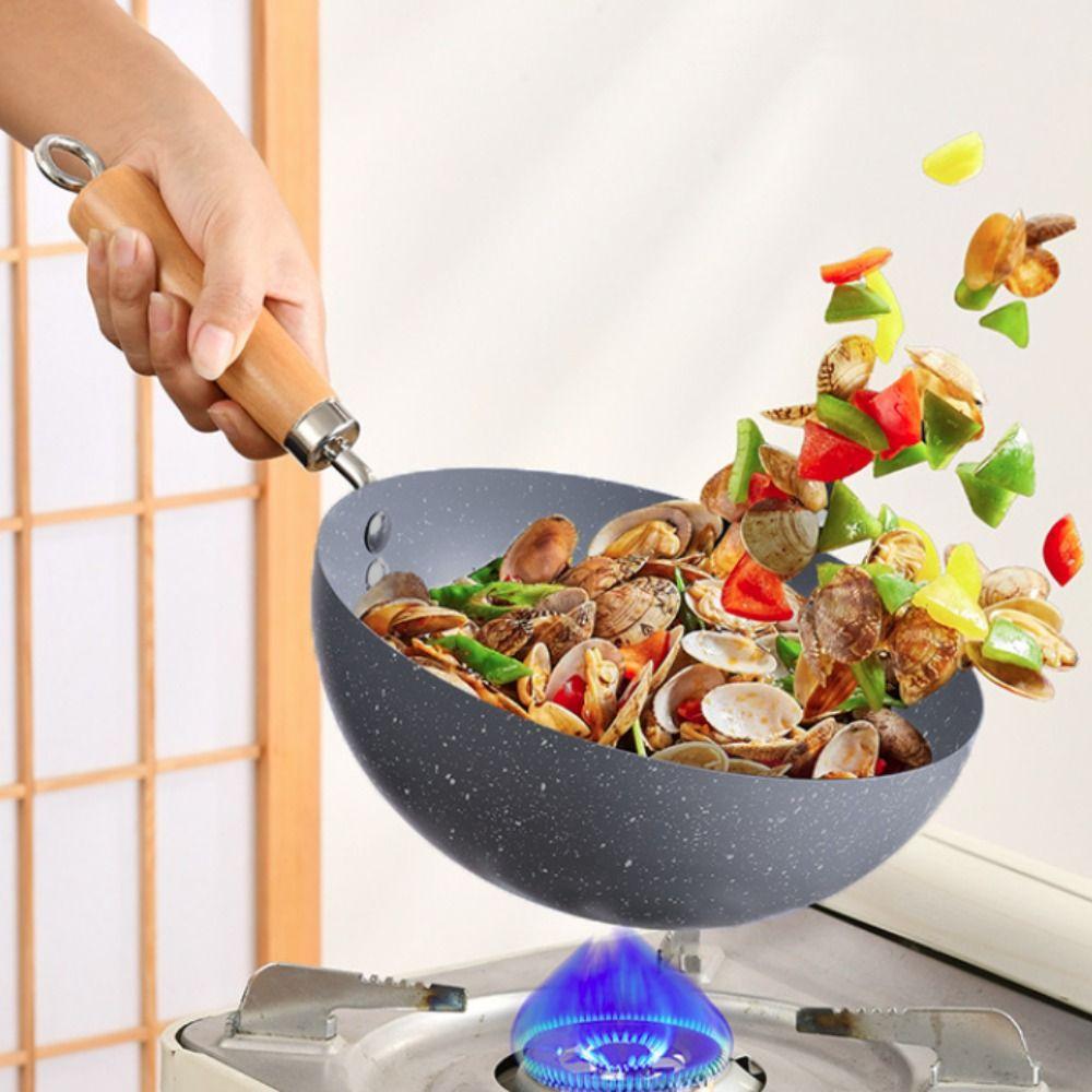 Non-stick Marble Pattern Wok Rapid Heat Milk Pot Useful Stir Fry Pan  Dormitory