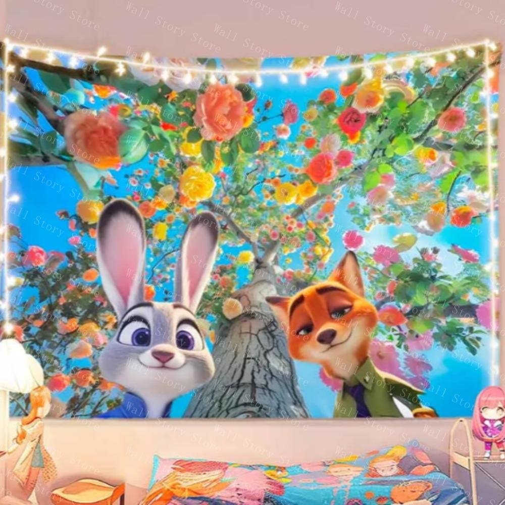 Zootopia 2 background fabric cartoon background wall hanging fabric room decoration wall fabric tapestry Bedroom BedsideTapestry 74x94cm(29x37in)