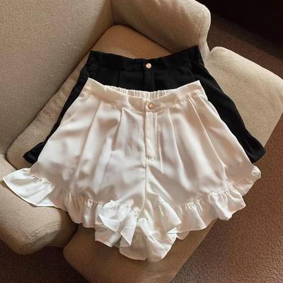 2024 Autumn Women's Sweet Ruffle High Waist College Style Loose Shorts