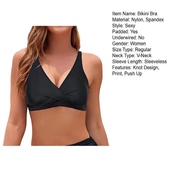 Women Bikini Bra V-Neck Sleeveless Leopard Print Tops Backless Knotted Design Push Up Tops Bathing Suit