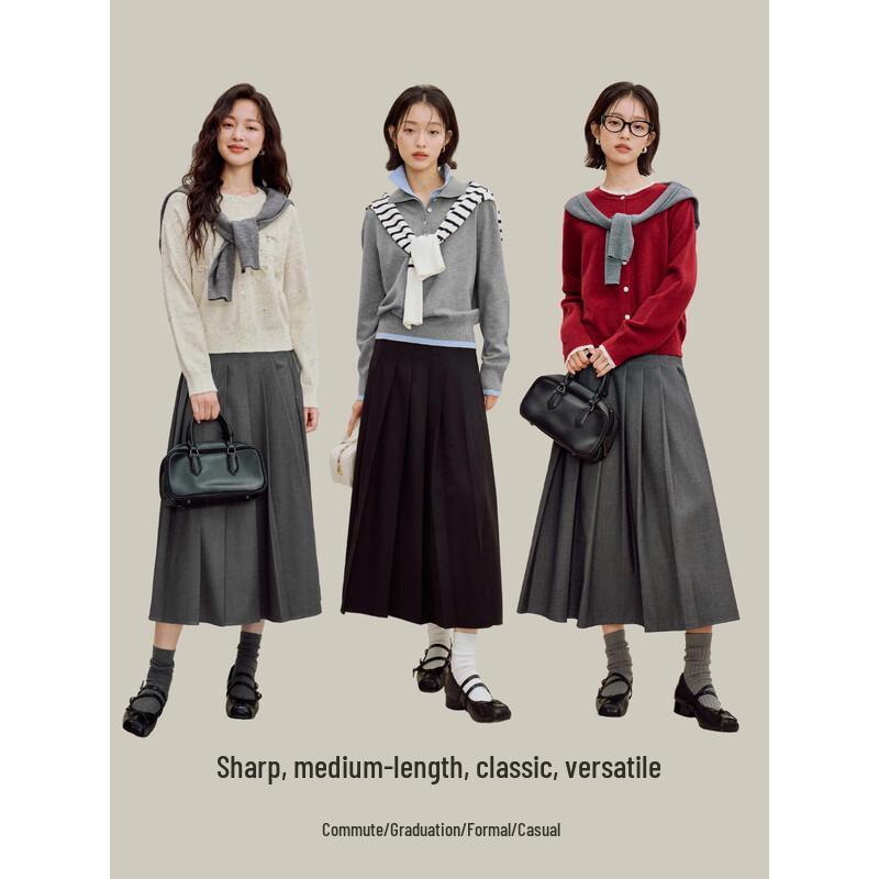 Yinman Women's High-Waisted A-line Pleated Midi Skirt