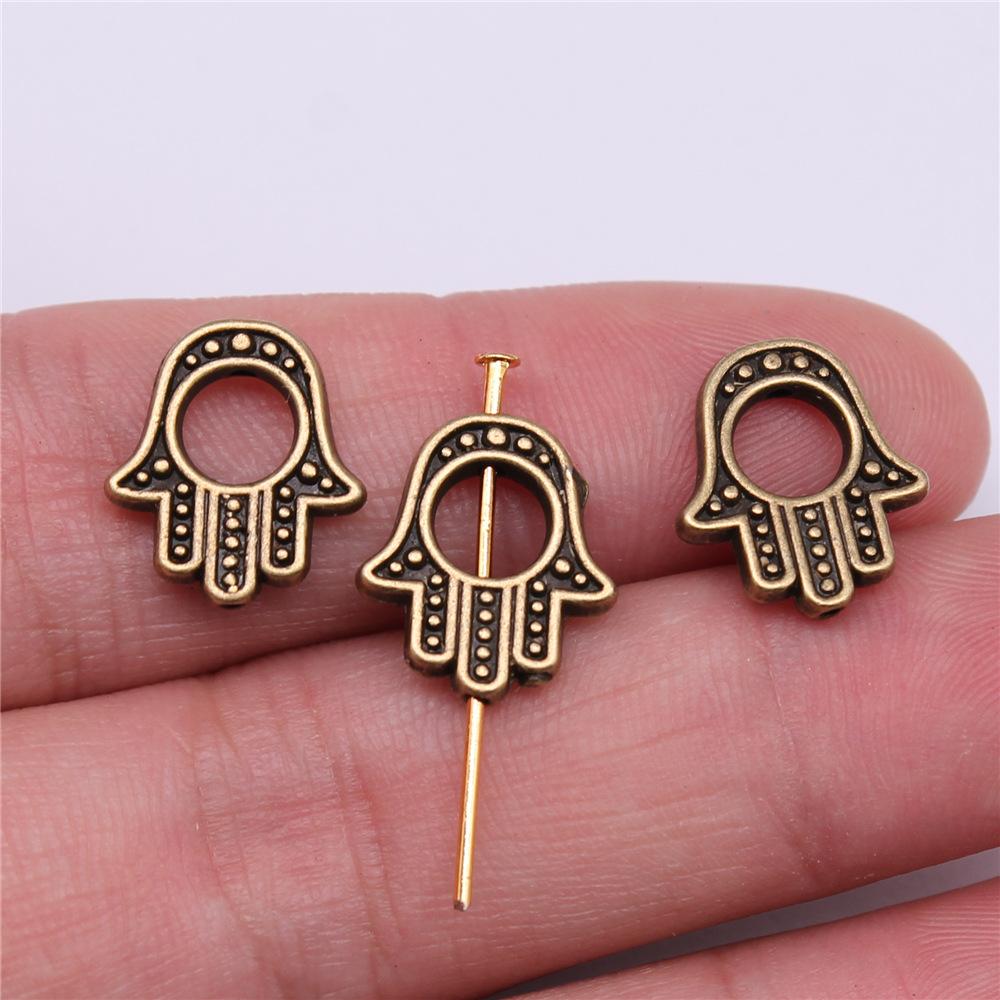 10pcs Fatima Hand Hamsa Palm Protection Tibetan Bronze Silver Color Pendants Antique Making DIY Handmade Craft