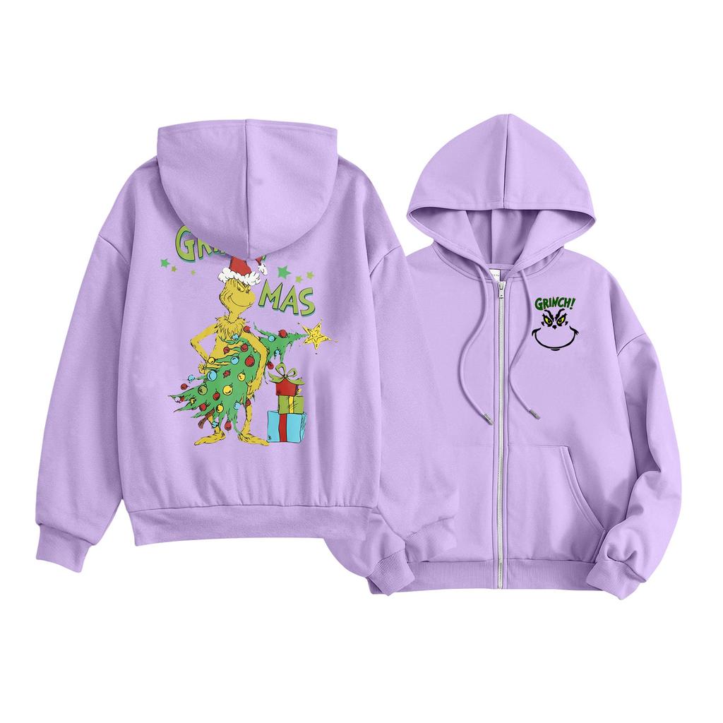 Kids Fashion Lightweight Long Sleeve Zipper Hoodie Christmas Printed Hoodie With Pockets