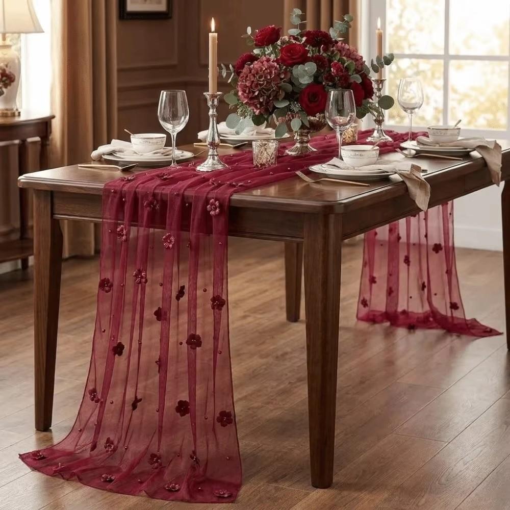 Romantic Tulle Table Runner Polyester Lace Table Runner New Sheer Table Cover For Table Decoration