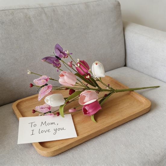 Valentine's Day Artificial Flower Faux Silk Tulip Stem with Pink White Red Heart Berries for Vase Centerpiece Wedding Home Decor