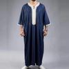 Navy Blue Men's Short Sleeve Embroidered Arabic Robe (2023)