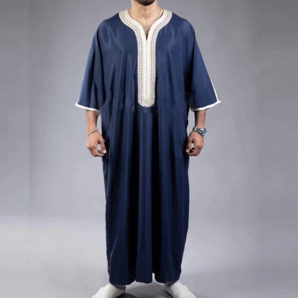 

Navy Blue Men s Short Sleeve Embroidered Arabic Robe (2023) XL темно-синього кольору