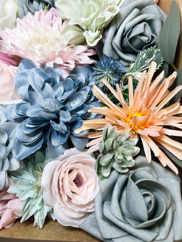 Faux Flowers Combo Artificial Flowers Box Set DIY Bouquets for Wedding Flowers with Leaves and Stems Handmade Floral Arrangements Bridal Home Decor