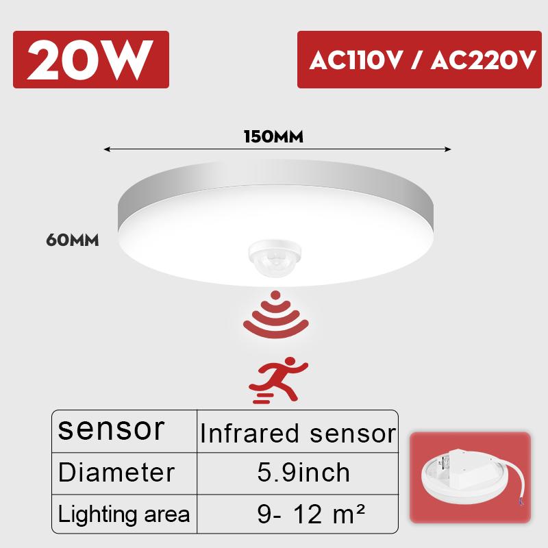 Led Ceiling Lamp With Motion Sensor 110-220V Human Infrared Smart Room Lamp 20W 40W Ceil Lamps For Entrance Balcony Corridor