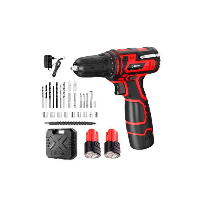 Perceuse-visseuse 12V - CASALS - 2 batteries - Chargeur inclus - Coffret d'accessoires complet