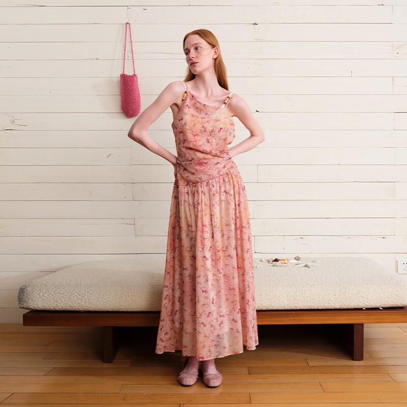 Tencel Floral Asymmetric Shoulder Midi Dress