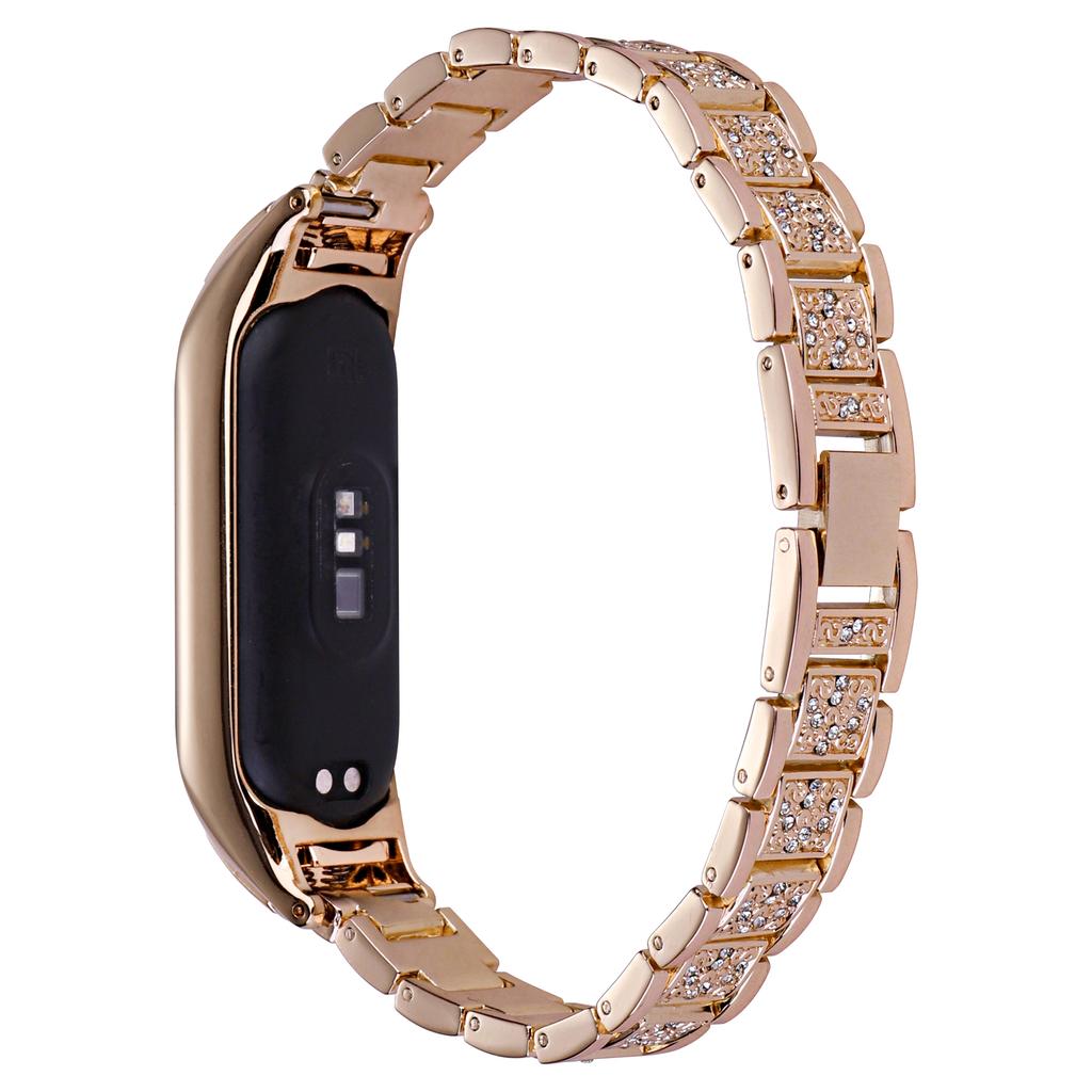 For Xiaomi Mi Band 5 6 Rhinestone Decor Smart Watch Band Three Bead Metal Wrist Strap