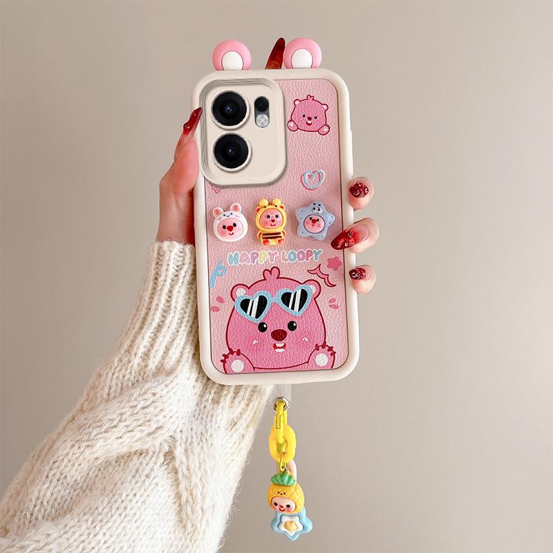 KEYSION Urocze Uszy Kreskówkowe 3D Etui dla OPPO Reno13 F 5G z Bransoletką Miękkie Silikonowe Wstrząsoodporne Etui na Telefon dla OPPO Reno 13F 5G