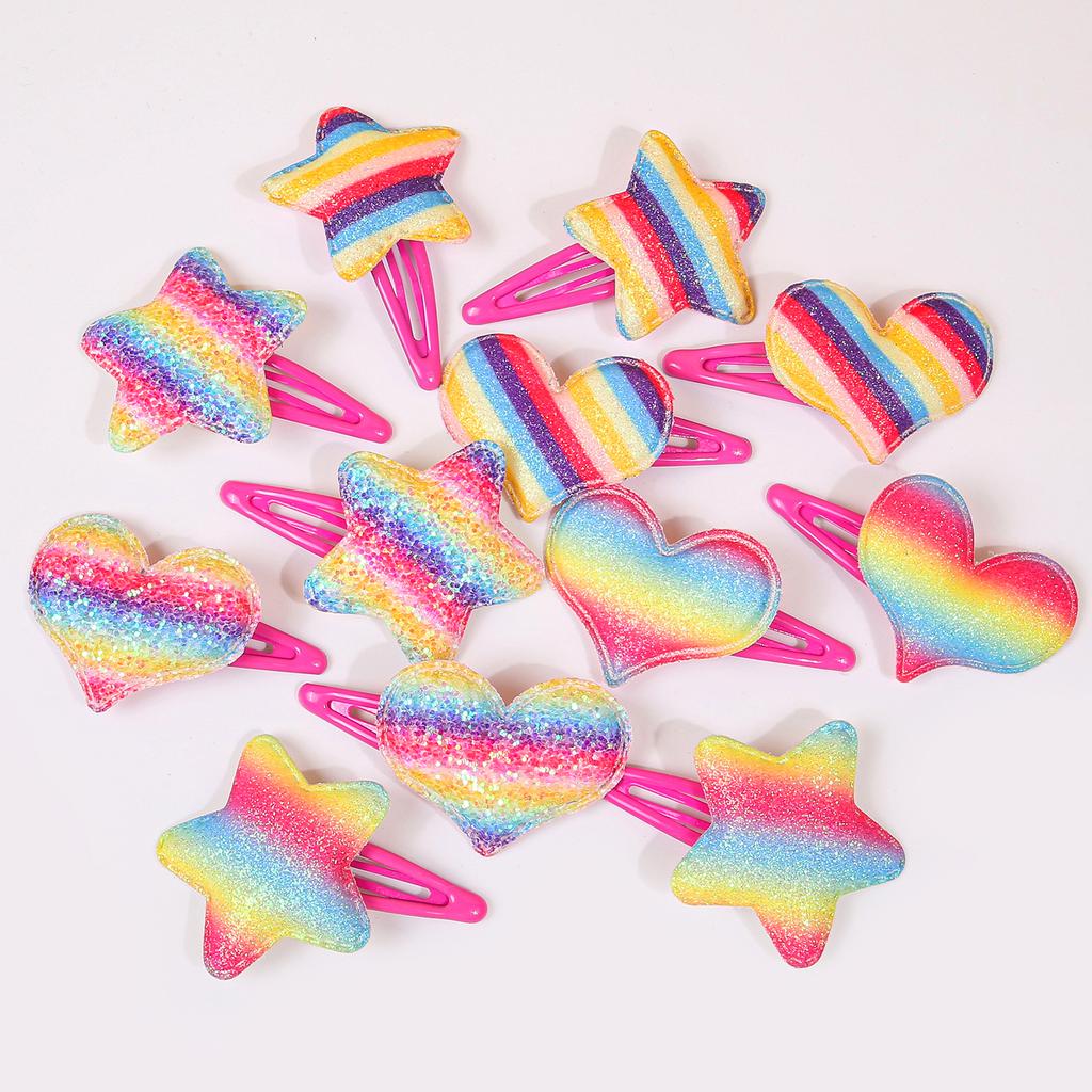 6pcs Cute Rainbow Love Heart Hair Clips Snap BB Clips Glitter Star Barrettes for Women Girls Kids Hair Accessories