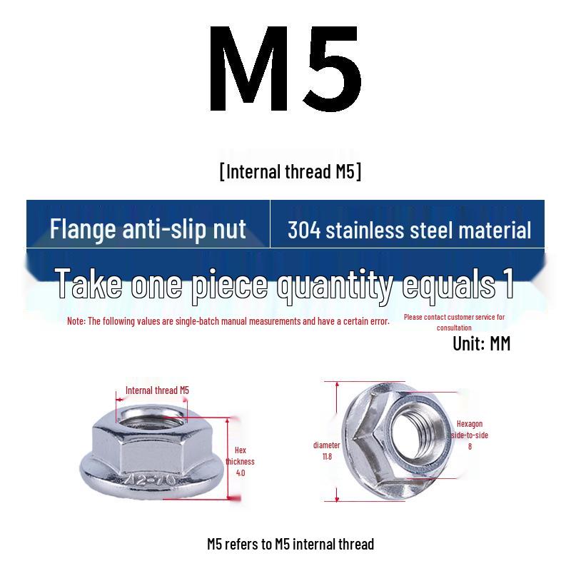 304 Stainless Steel Hex Flange Nut with Anti-Slip Washer, M3-M16