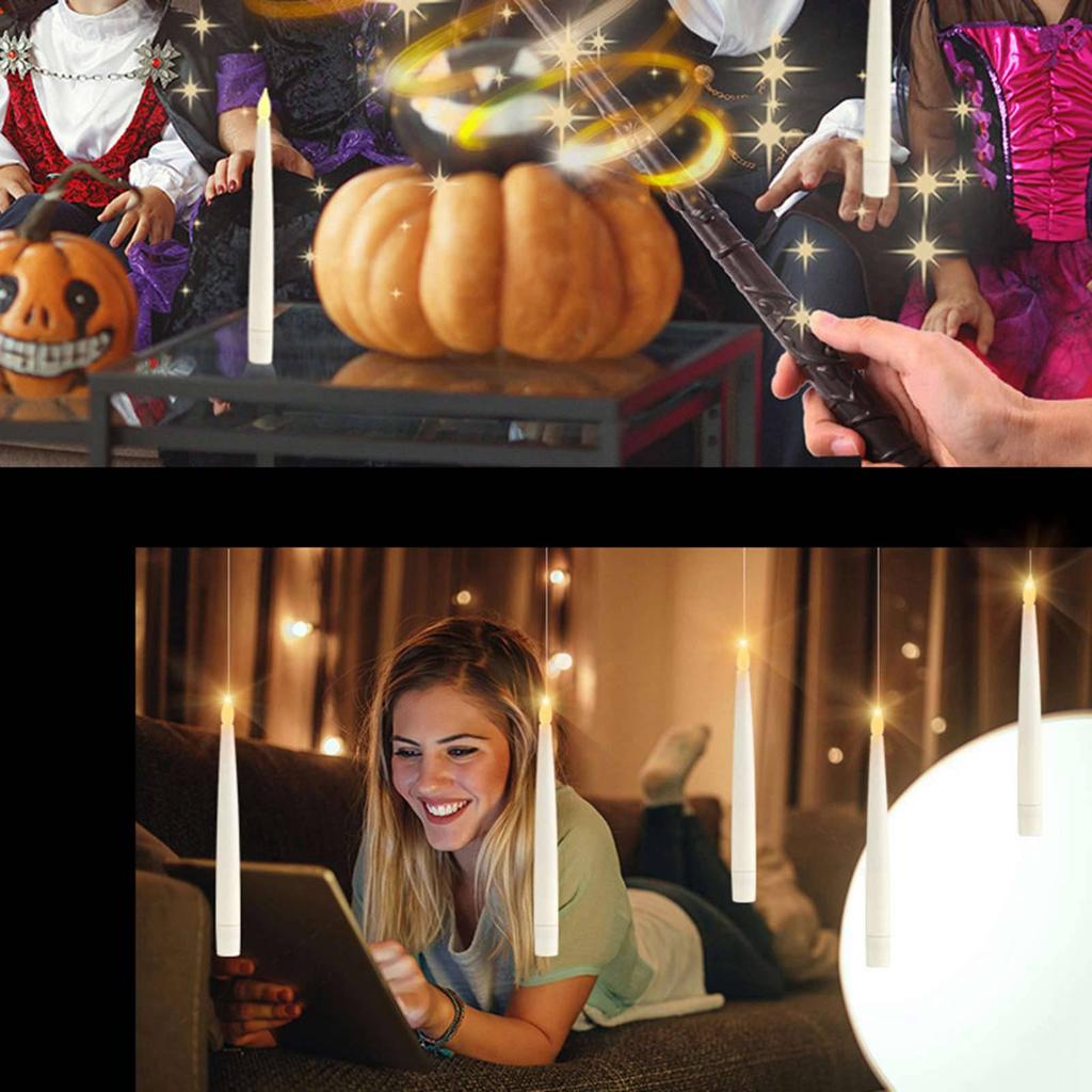 Floating Candles with Wand Remote 10pcs Magic Hanging Candles Flameless LED Taper Candle Remote Batt