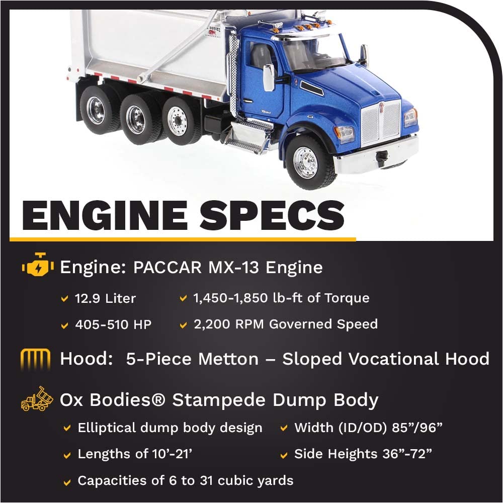 DIECAST MASTERS Kenworth T880 SF OX Stampede Dump Truck Metallic Blue/Silver