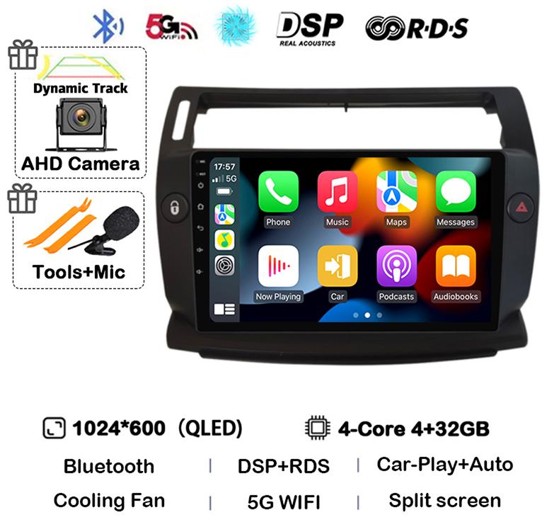 Android 14 Carplay For Citroen C4 C-Triomphe Quatre 2004-2014 Car Radio Multimedia 2Din DVD Audio Video Player Head Unit Stereo