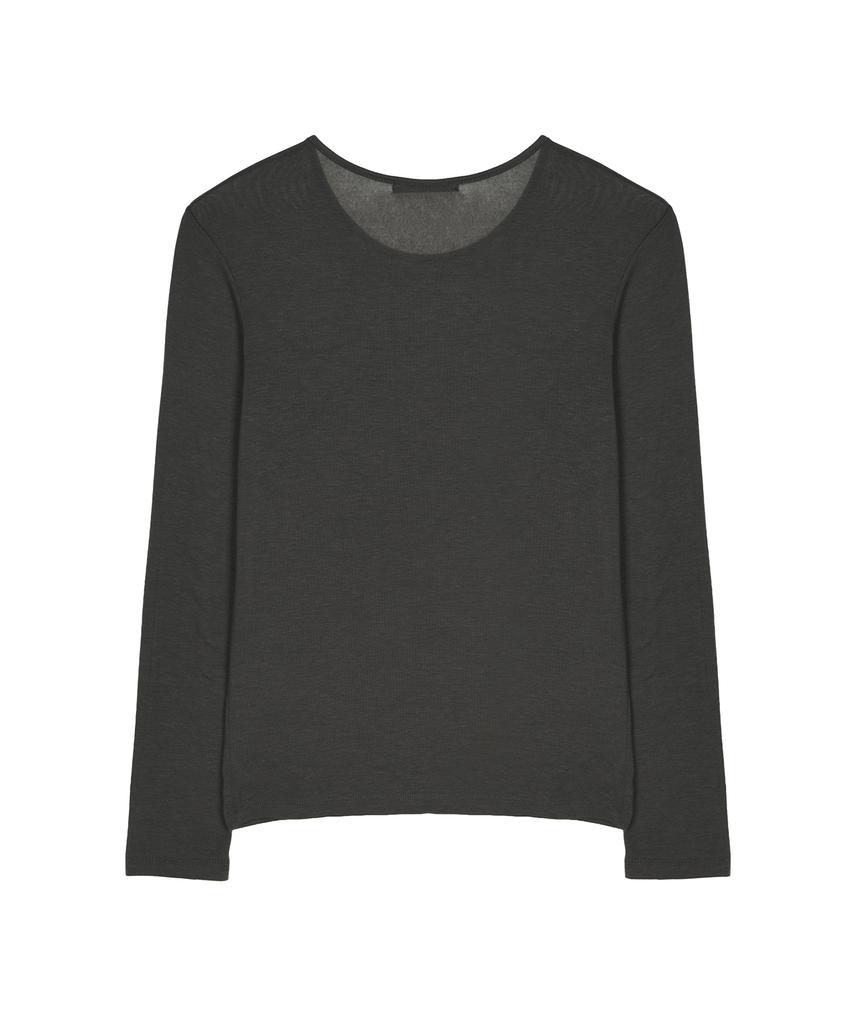 NICK&NICOLE Sheer Round Long Sleeve Top_Charcoal