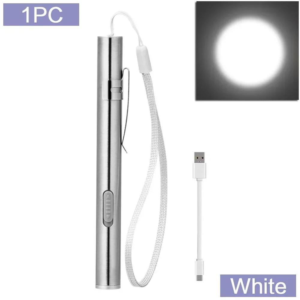 Rechargeable LED Flashlight Pen Light Mini Torch White/Yellow Light with USB Charging Cable for Doctors Nurse