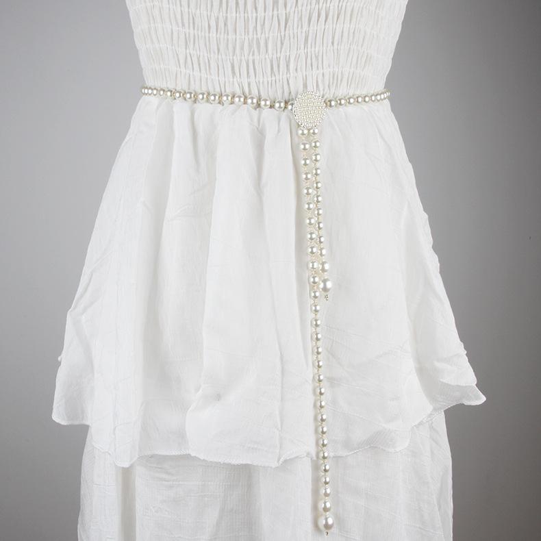 

Элегантный бант крючок жемчужная поясная цепочка женское декоративное платье с юбкой модный повседневный тонкий ремень