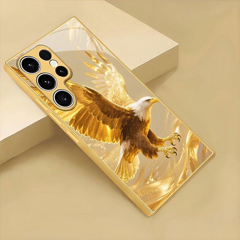 Soaring Golden Eagle Pattern Glass Phone Case Suitable for Samsung Galaxy S26 S25 S24 S22 S21 S20 FE/Ultra/Plus Hard Case