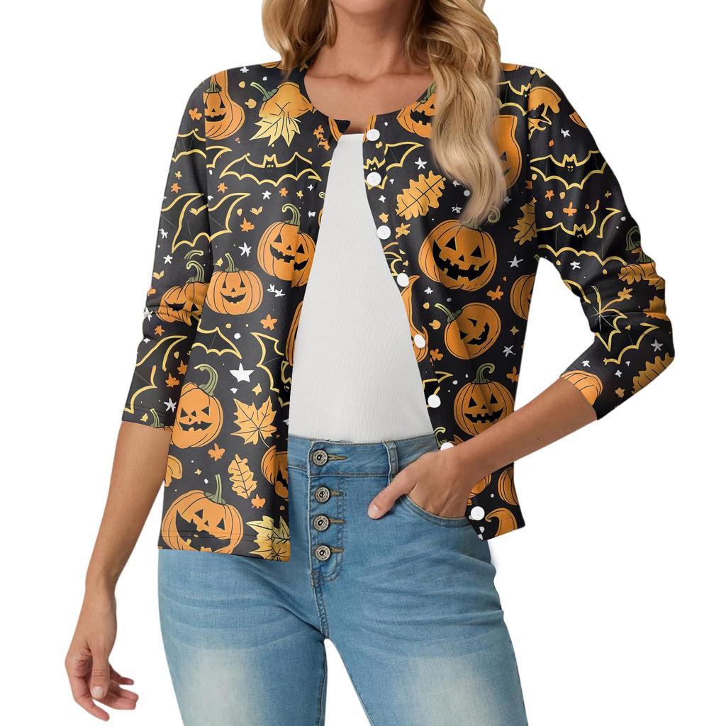 Women's Fashionable, Casual, Comfortable Halloween Print Cardigan Jacket