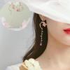 1Pair New Korean Style Flower Asymmetrical Dangle Earrings For Women Shiny Rhinestone Long Tassel Cute Cat Earring Sweet Jewelry