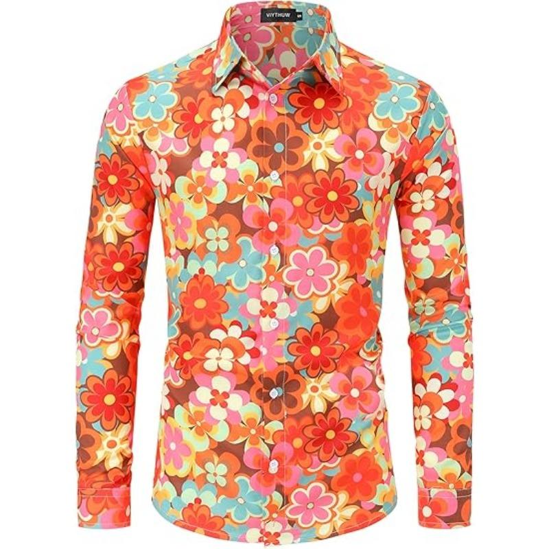 

Чоловічий одяг 70-х років, повсякденна сорочка з довгим рукавом, коміром на пряжці, у стилі диско, ретро, з квітковим принтом пейслі, ретро хіп-хоп, літня S