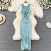 Vestido de Punto Minimalista sin Espalda para Mujer Verano SSólido de Punto sin Mangas Ajustado sin Mangas Sexy Bodycon Vestido Camiseta