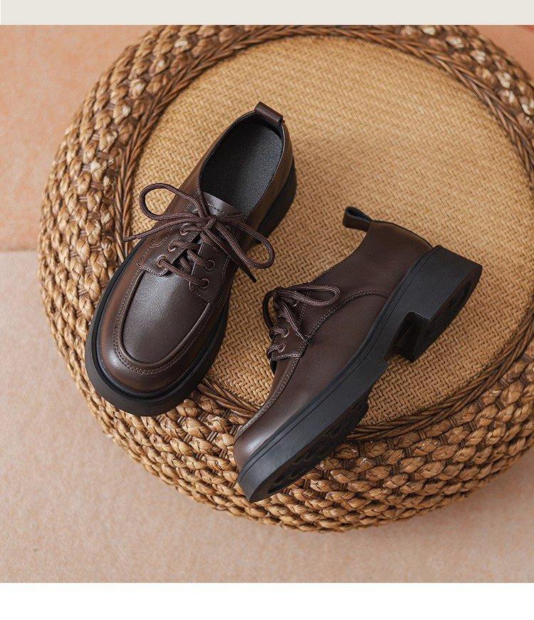 

Real soft leather black loafer single shoes spring 2025 new platform casual British style JK lace-up small leather shoes women 40