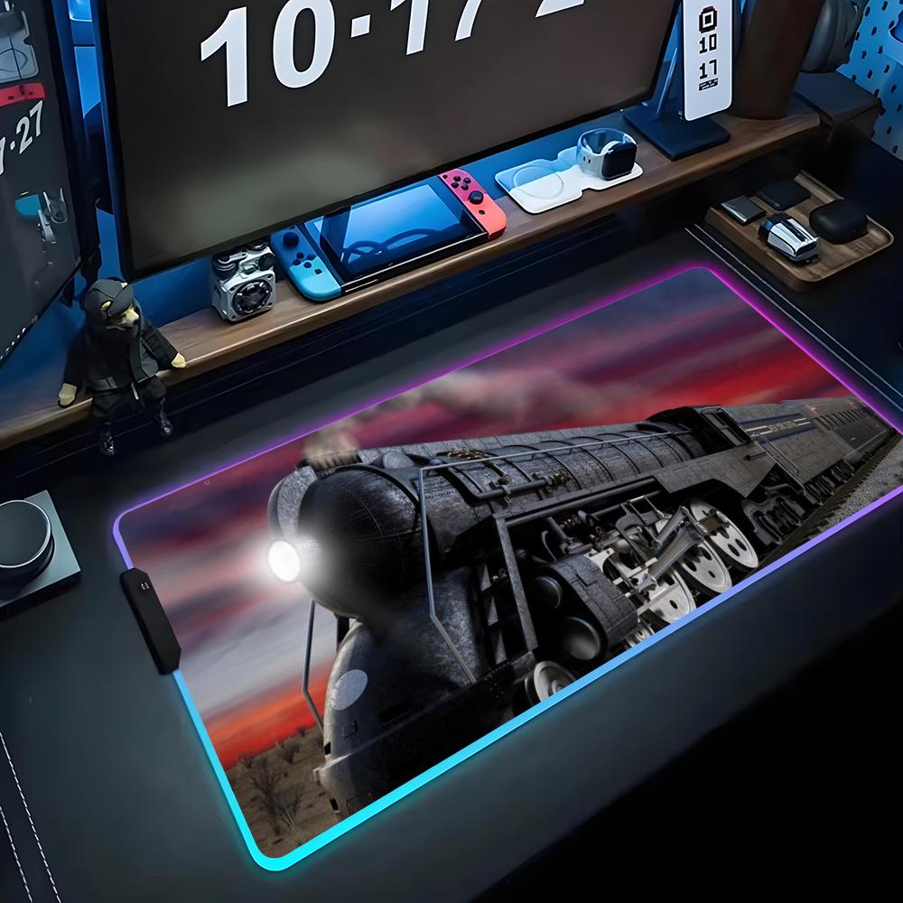 Train Mouse Pad RGB Gaming Mousepad Big LED Pad PC Desk Mat Luminous Mouse Pad Large Keyboard Mats Table Rug With Backlit