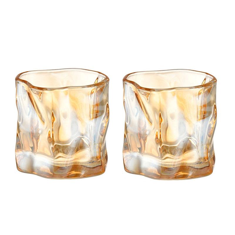 2pcs 280ml High End Cocktail Glass Luxury Whiskey Glass Creative Irregular Glass Cup Light Luxury Wine Glasses Cold Drink Mug