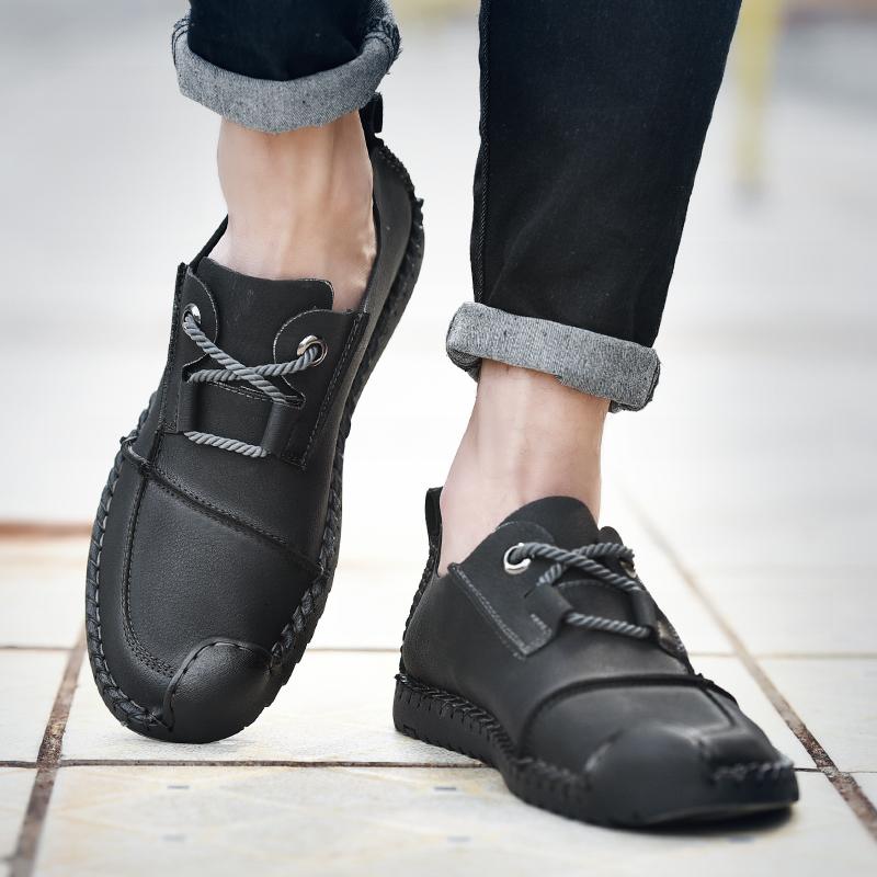 Fashion Fashionable New Men's Handmade Stitching Comfortable Soft Bottom Casual Leather Shoes Men's Breathable Lightweight Casual Shoes