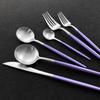 5Pcs Matte Round Handle Silver 18/10 Stainless Steel Cutlery Set Knife Dseert Fork Spoon Tableware Dinnerware Flatware Set