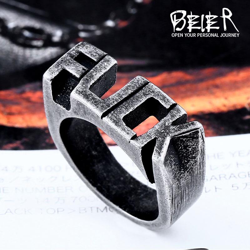 Beier Retro Titanium Steel Men's Letter Ring