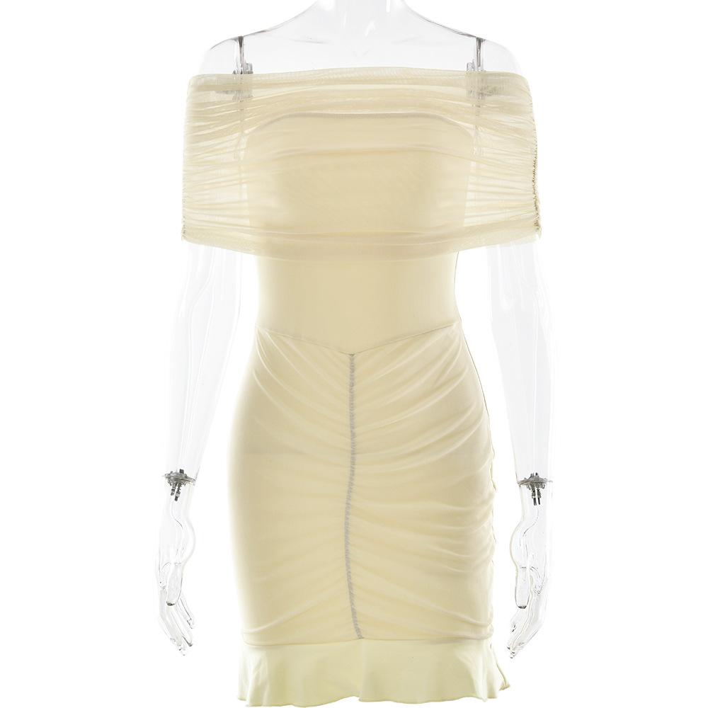 New women's sexy off-the-shoulder dress, European and American sexy tube top slim ruffle hip skirt