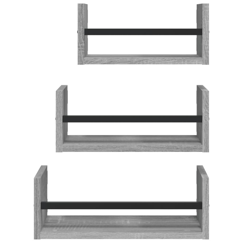 3 piece wall shelf set with bars grey Sonoma engineered wood