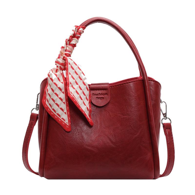 Silk scarf versatile handbag new bucket bag messenger bag women's texture commuting shoulder bag