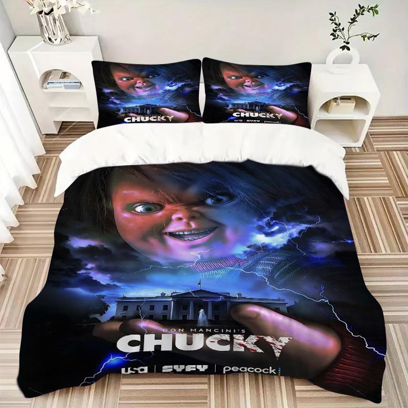 3pcs Chucky Horror Doll Bedding Set - Includes 1 Quilt Cover and 2 Pillowcases, Comfortable Bedding with Stylish Design for Bedroom, Machine