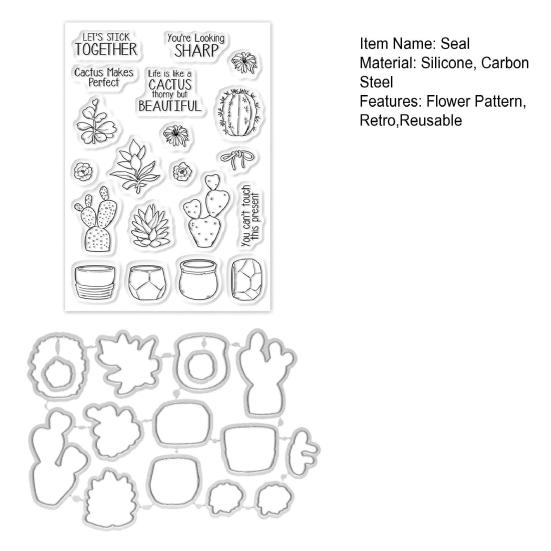 Cactus Silicone Stamp Set, Transparent Clear Stamp & Metal Cutting Dies for Card Making, Scrapbooking, Journaling, DIY Craft Kit