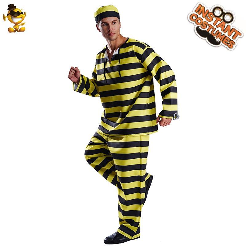 New Halloween clothes couple plus size striped prisoner role-playing clothes stage clothes cosplay suit