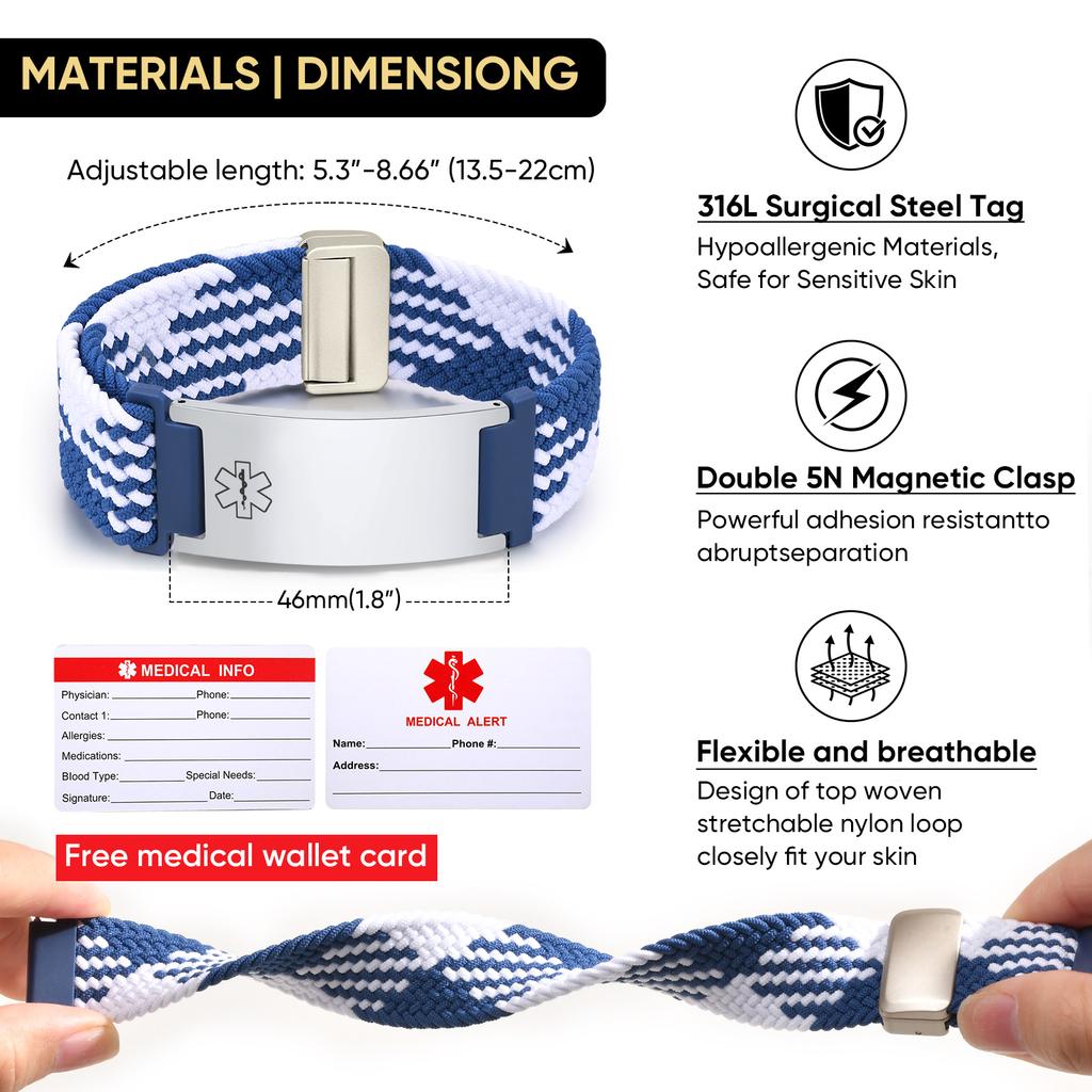 Medical ID Bracelets for Adults, Stainless Steel Bracelet,Waterproof Jewelry Gift