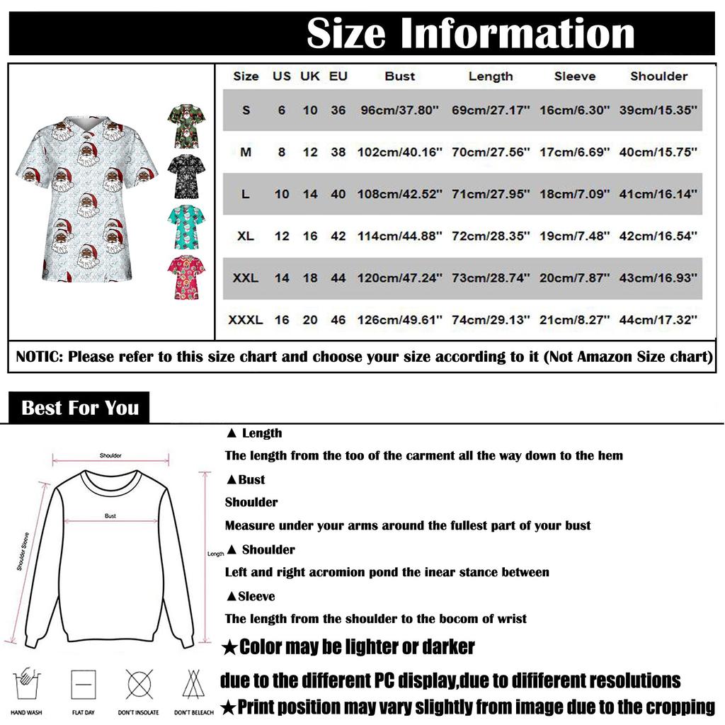 Women's Christmas  Dress Printed Short Sleeve V-Neck Top  Workwear Casual Pocket Top