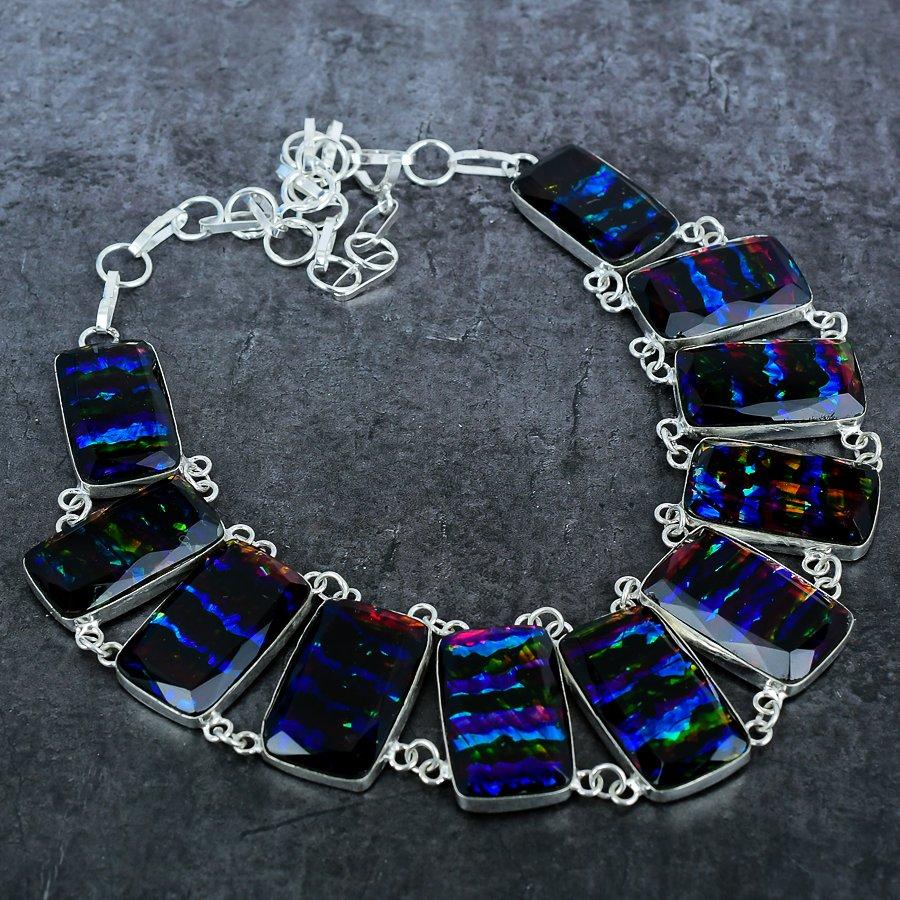 Ręcznie robiony naszyjnik z dichroicznego szkła i srebra próby 925, 18 cali N2C06