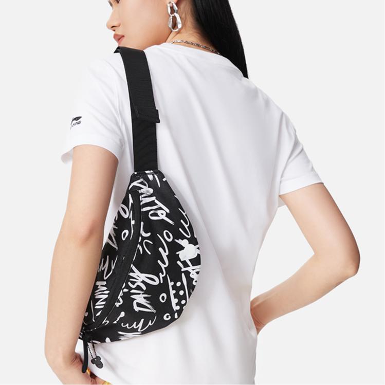 New LiNing Disney Mickey Collaboration Fabric Shoulder Bag Crossbody Bag Fanny Pack Regular Unisex Black/White ABLS087-2