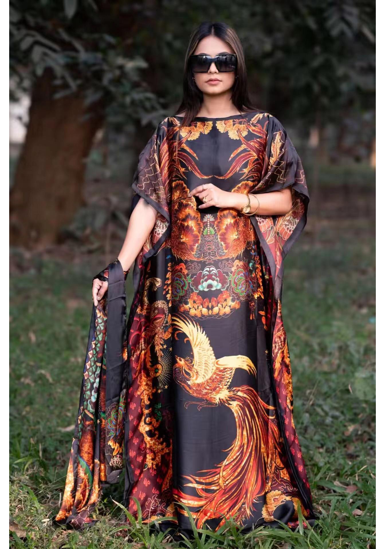 

African Faux Silk Long Robe and Skirt: Women s Summer Sun Protection Cover-Up Dress 140cm