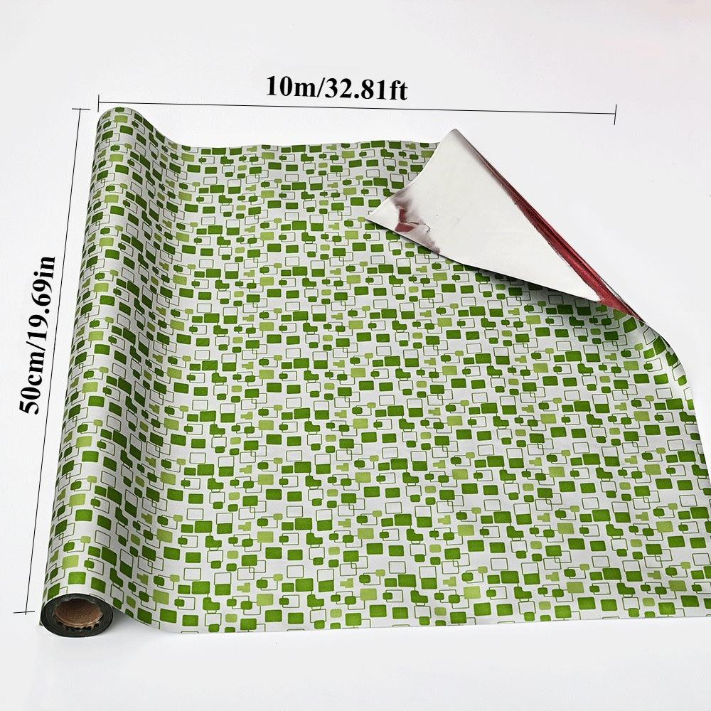 

1 Roll 10m Roll Waterproof PVC Gift Wrapping Paper-Red&White Heart Pattern with Pink Ribbon-like Stripes,Pink Bow&Green Foliage