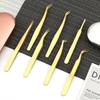 Gold Color Stainless Steel Eyelash Extension Tweezers Curved Straight Lashes Tweezer Eyelashes Nail Makeup Tools