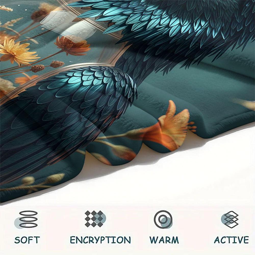 1Pc Glass Bird Print Flannel Blanket, High Quality Comfortable for All Seasons, Home Decor, Warmth and Comfort, Perfect for Christmas Gifts